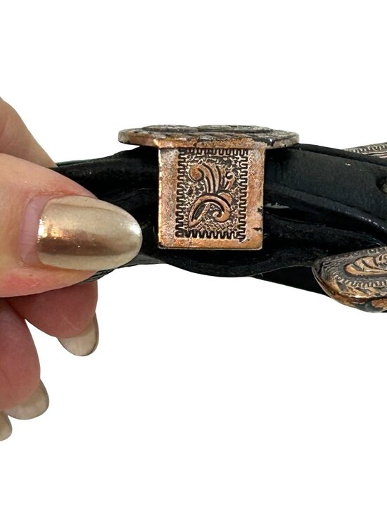 Justin Belt Black 30 Vtg Leather USA  Silver-plated 1993 Engraving Western 525BK main image 13